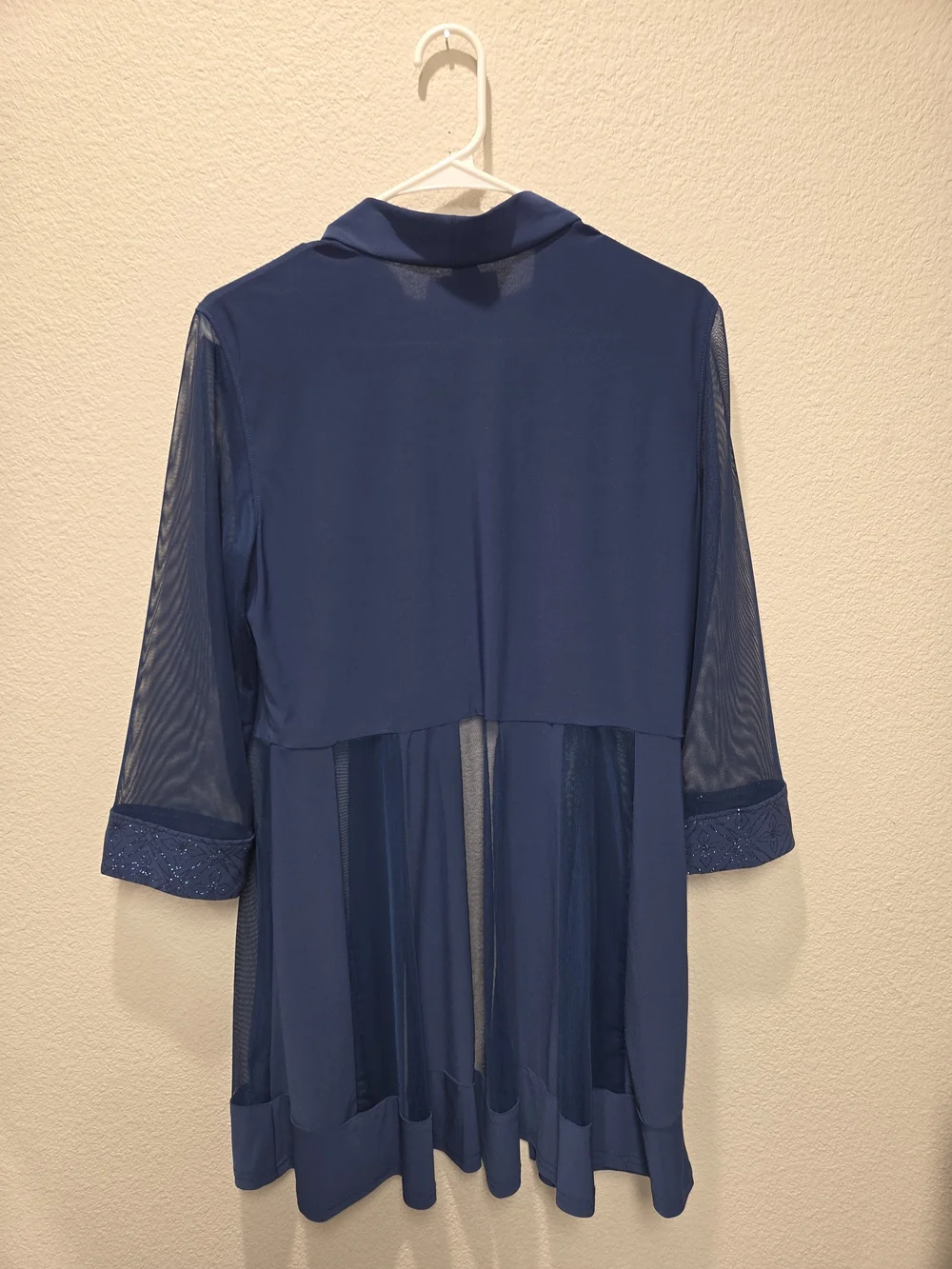R&M Richards Navy Sheer Kimono Robe with Beaded Cuffs